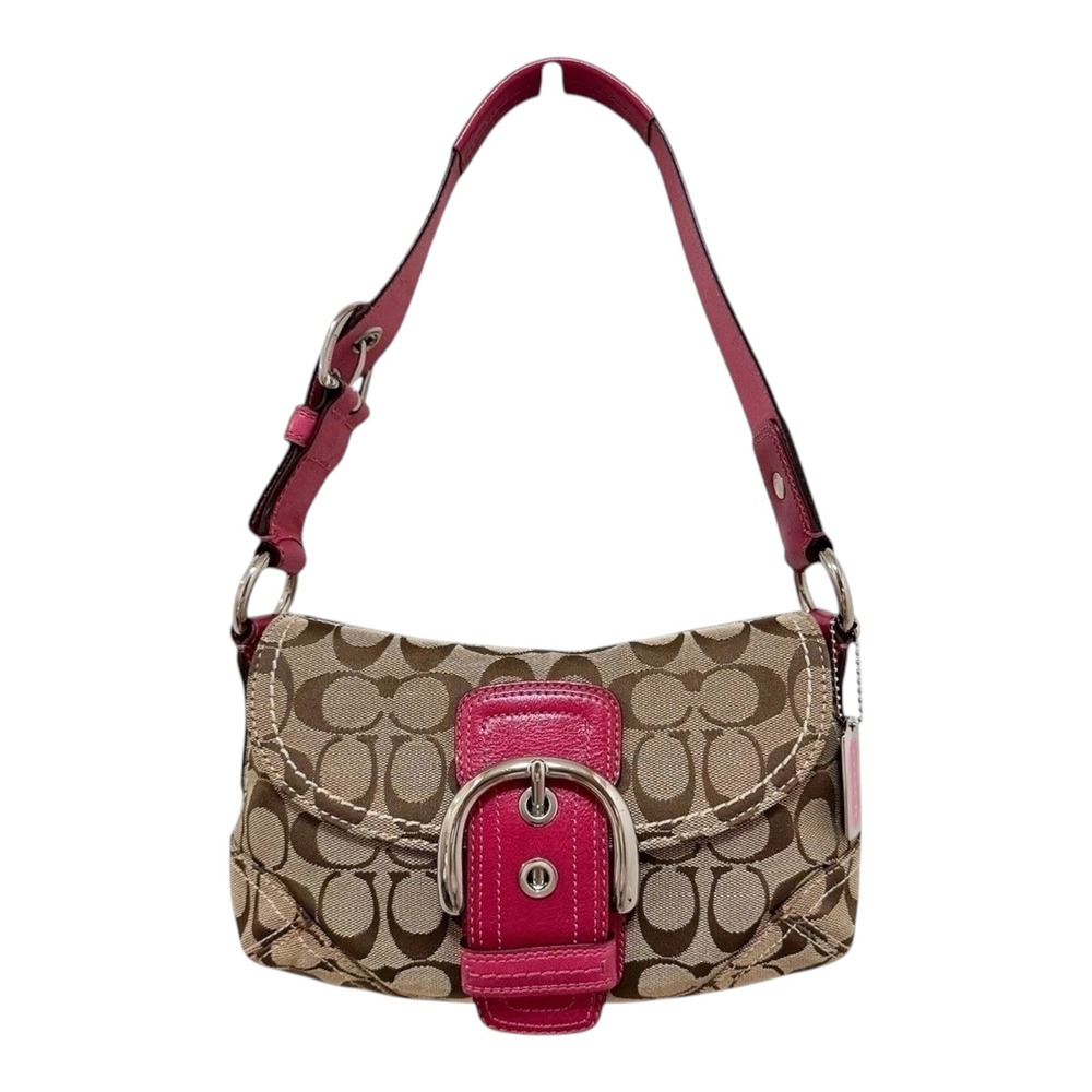 Coach Soho Buckle Flap Shoulder Bag Khaki Pink Leather Y2K‎ 11860